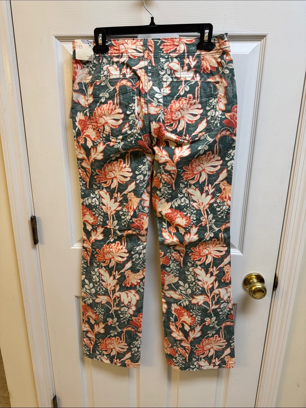 Anthropologie Pilcro Floral Boot Cut Pants in Green and Coral - Picture 2 of 6